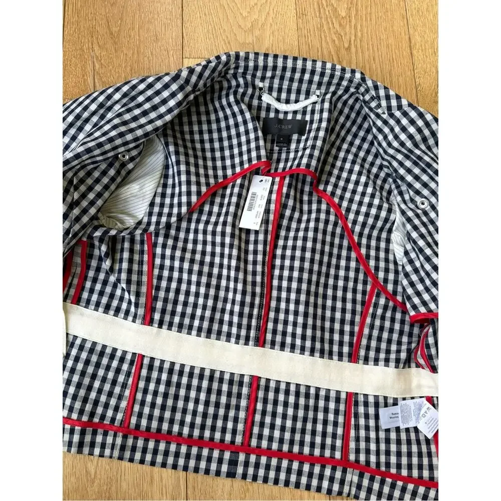 J.Crew Gingham Moto Jacket Size 6 NWT Navy White Check Biker Jacket